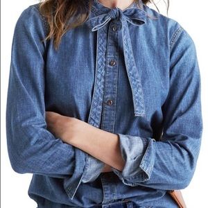 Denim tie neck shirt